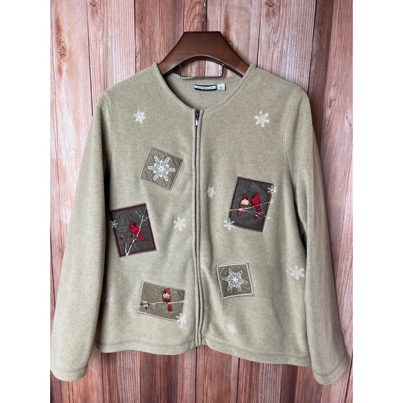 CROFT & BARROW Cardinal Zip Up Winter Sweater Fleeced Embroidered Size L (Bx 10) - Picture 1 of 8